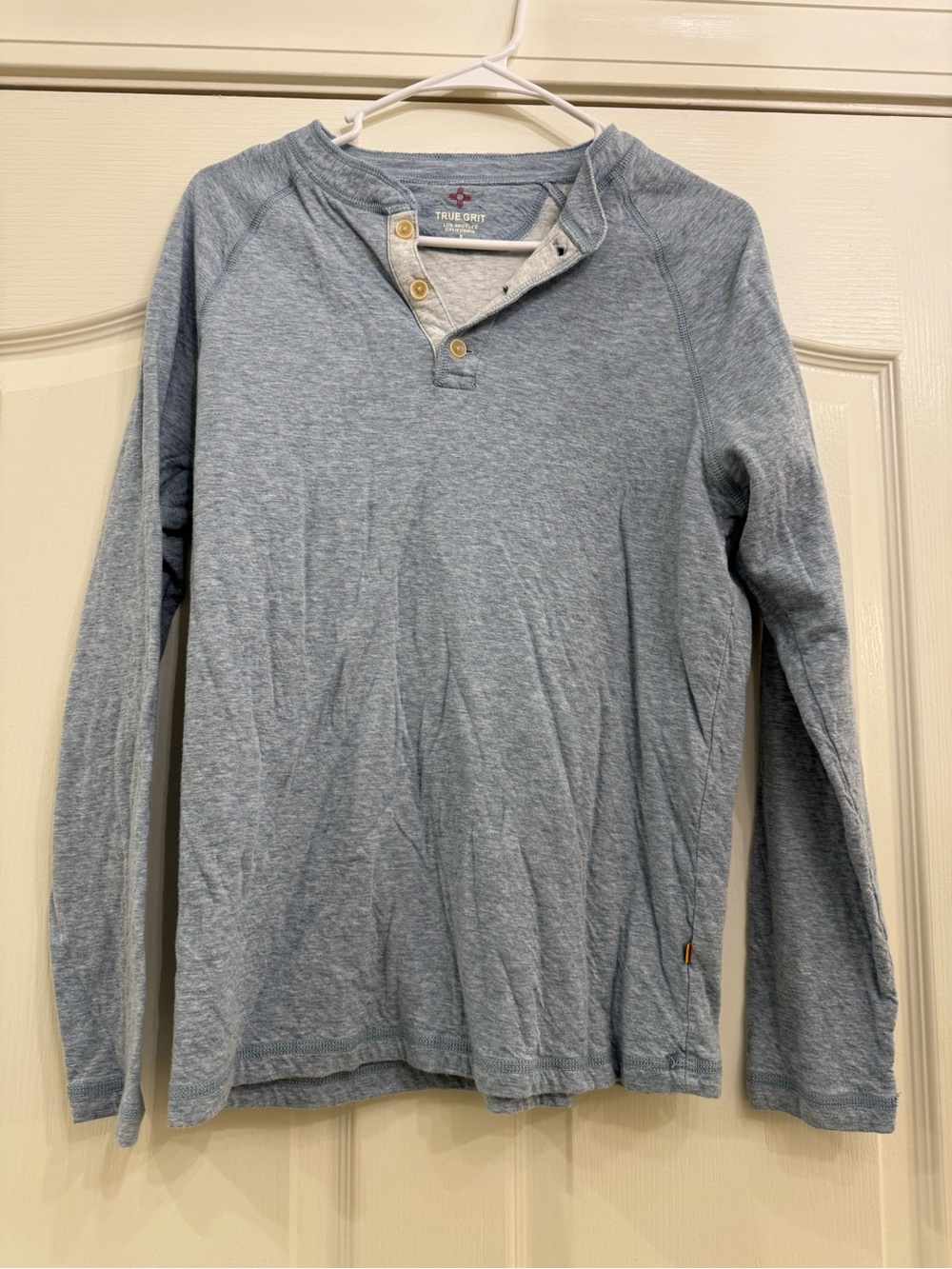 True Grit Men's Long-Sleeve Henley Shirt in Light Blue